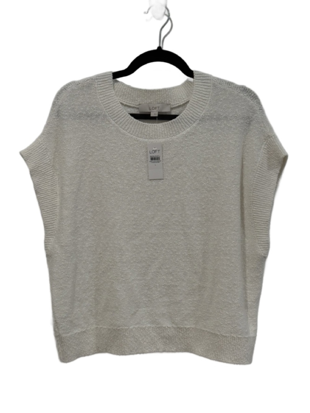 LOFT Cream Scoop-Neck Knit Cap-Sleeve Sweater LG NWT